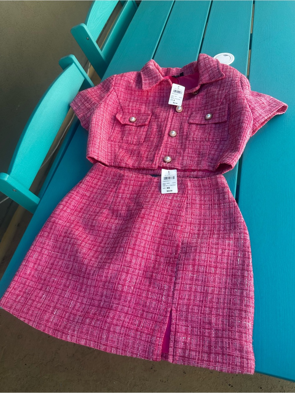 Windsor Hot Pink Tweed Jacket with Pearl-Style Button